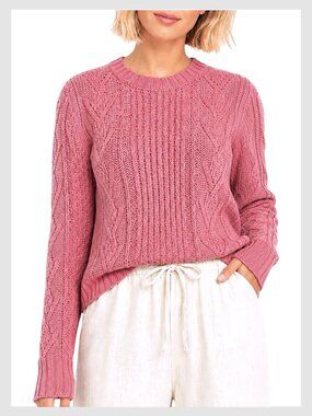 Gap Cable Knit Crewneck Wool Blend Sweater Rosewood Pink XS